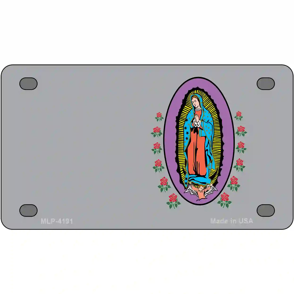 Virgin Mary Gray Metal Novelty License Plate 4" x 2.2" (MLP)