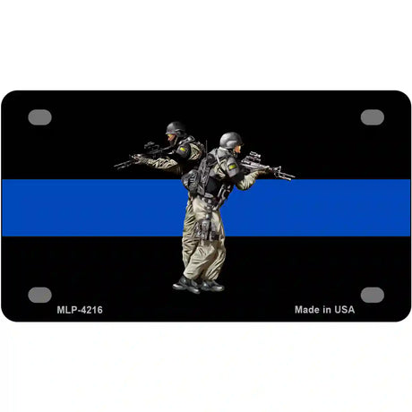 Thin Blue Line Police SWAT Metal Novelty License Plate 4" x 2.2" (MLP)