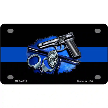 Thin Blue Line Badge Metal Novelty License Plate 4" x 2.2" (MLP)