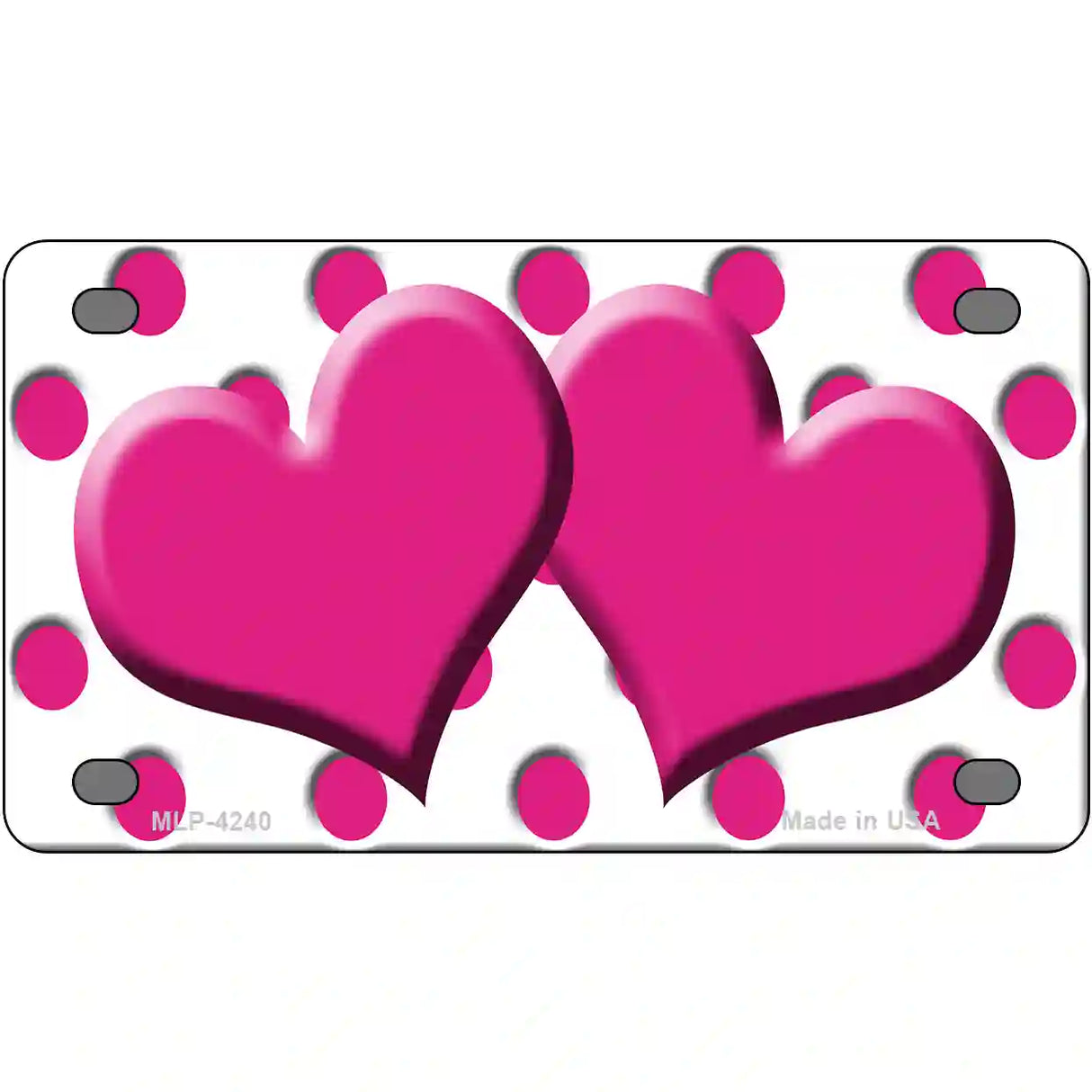 Hot Pink White Polka Dot Hot Pink Centered Hearts Novelty License Plate 4" x 2.2" (MLP)