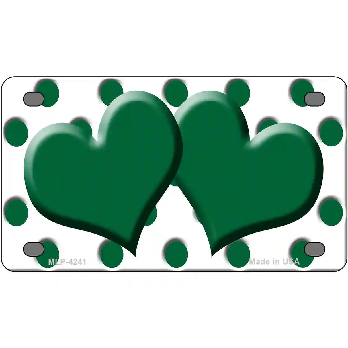 Green White Polka Dot Green Centered Hearts Novelty License Plate 4" x 2.2" (MLP)