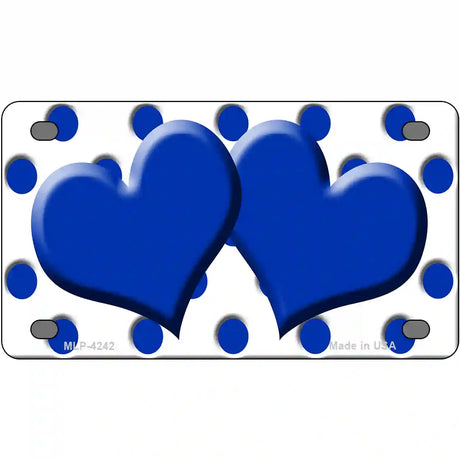 Blue White Polka Dot Blue Centered Hearts Novelty License Plate 4" x 2.2" (MLP)