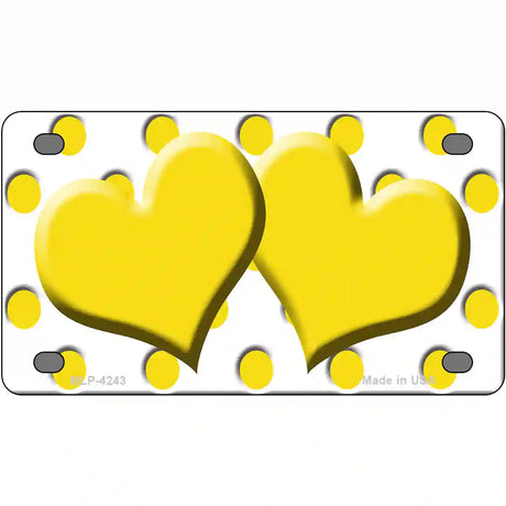 Yellow White Polka Dot Yellow Centered Hearts Novelty License Plate 4" x 2.2" (MLP)