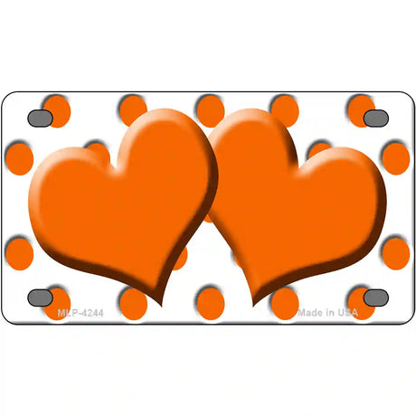 Orange White Polka Dot Orange Centered Hearts Novelty License Plate 4" x 2.2" (MLP)