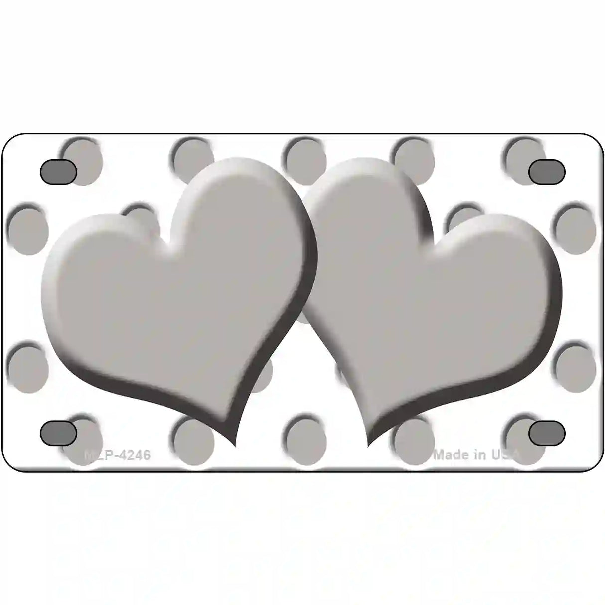 Grey White Polka Dot Grey Centered Hearts Novelty License Plate 4" x 2.2" (MLP)