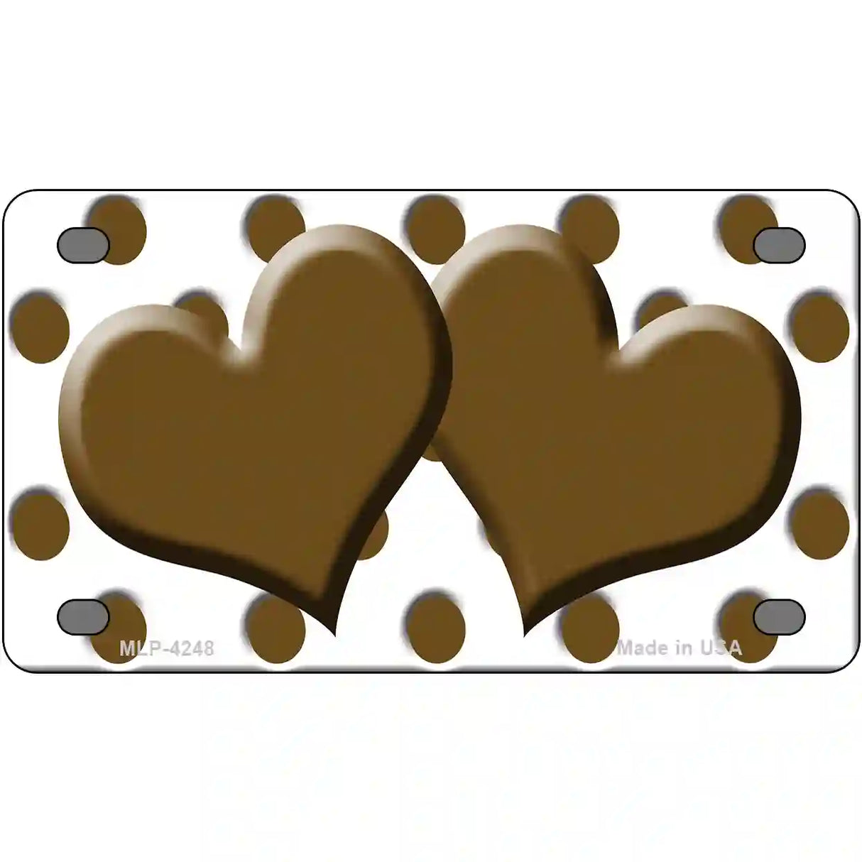 Brown White Polka Dot With Brown Centered Hearts Novelty License Plate 4" x 2.2" (MLP)