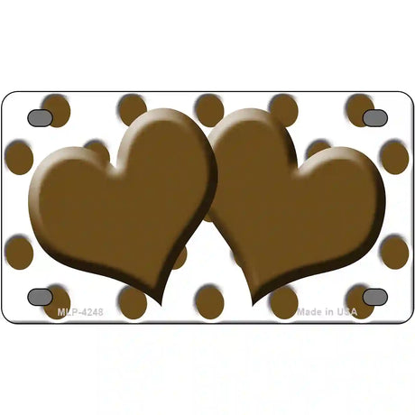 Brown White Polka Dot With Brown Centered Hearts Novelty License Plate 4" x 2.2" (MLP)