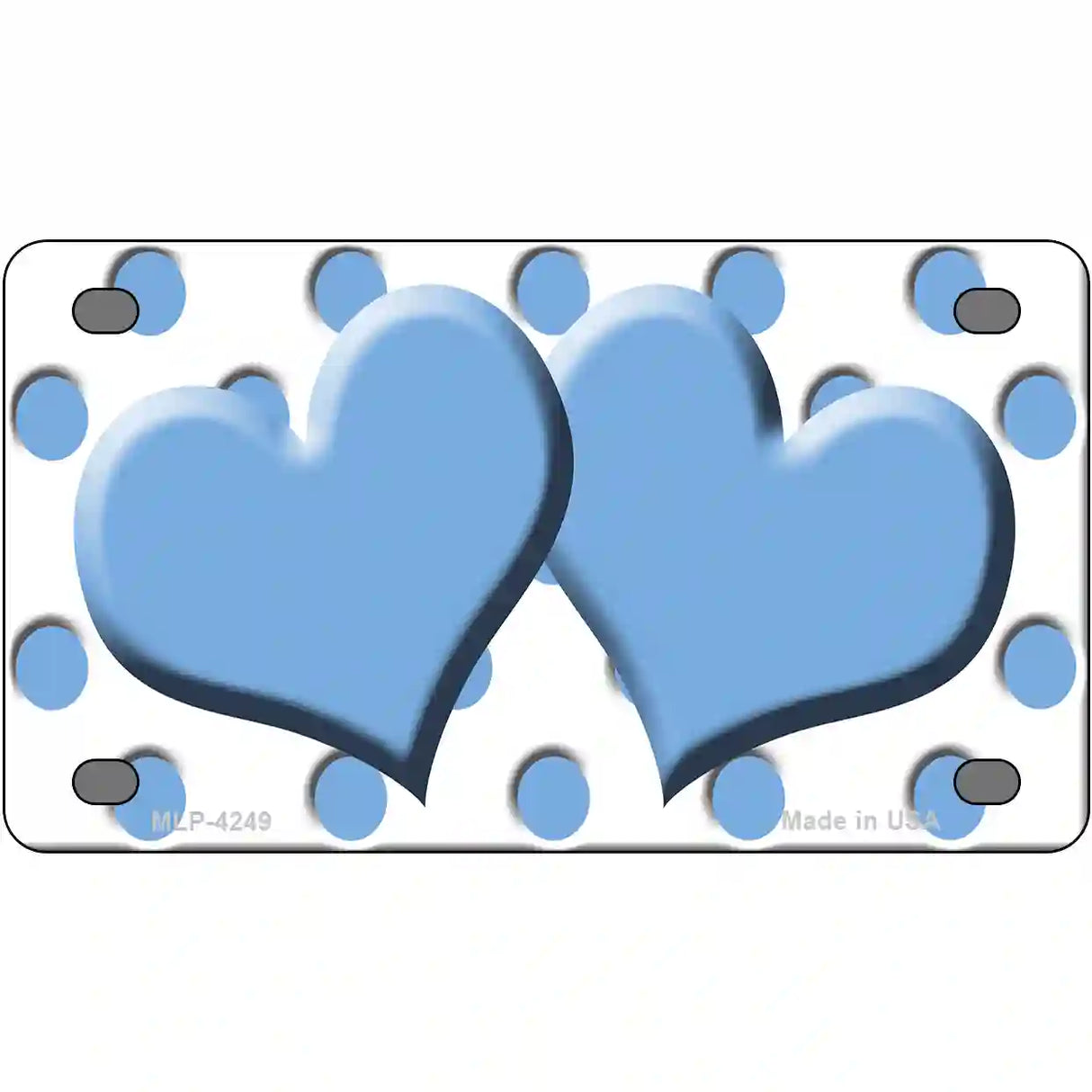 Light Blue White Polka Dot Light Blue Centered Hearts Novelty License Plate 4" x 2.2" (MLP)