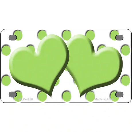 Lime Green White Polka Dot Lime Green Centered Hearts Novelty License Plate 4" x 2.2" (MLP)