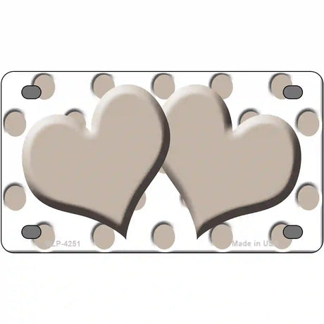 Tan White Polka Dot Tan Centered Hearts Novelty License Plate 4" x 2.2" (MLP)