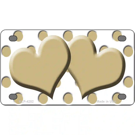 Gold White Polka Dot Gold Centered Hearts Novelty License Plate 4" x 2.2" (MLP)