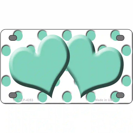 Mint White Polka Dot Mint Centered Hearts Novelty License Plate 4" x 2.2" (MLP)