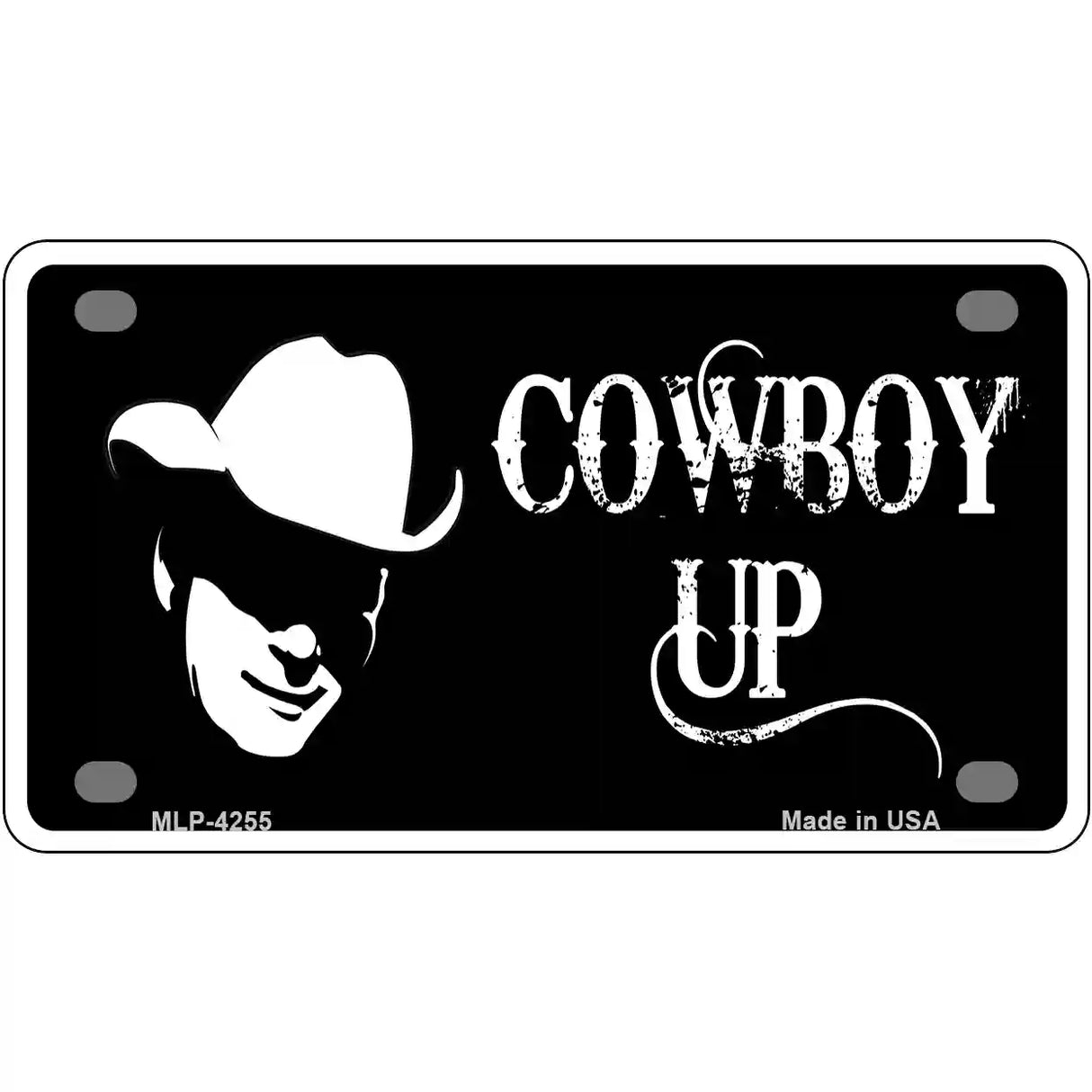 Cowboy Up License Metal Novelty License Plate 4" x 2.2" (MLP)