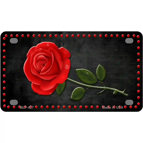 Rose Design Black Metal Novelty License Plate 4" x 2.2" (MLP)