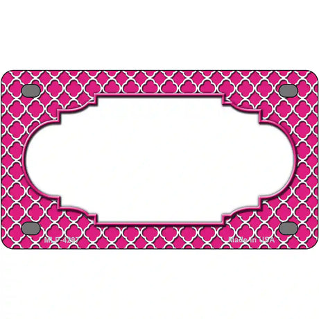 Pink White Quatrefoil Center Scallop Metal Novelty License Plate 4" x 2.2" (MLP)