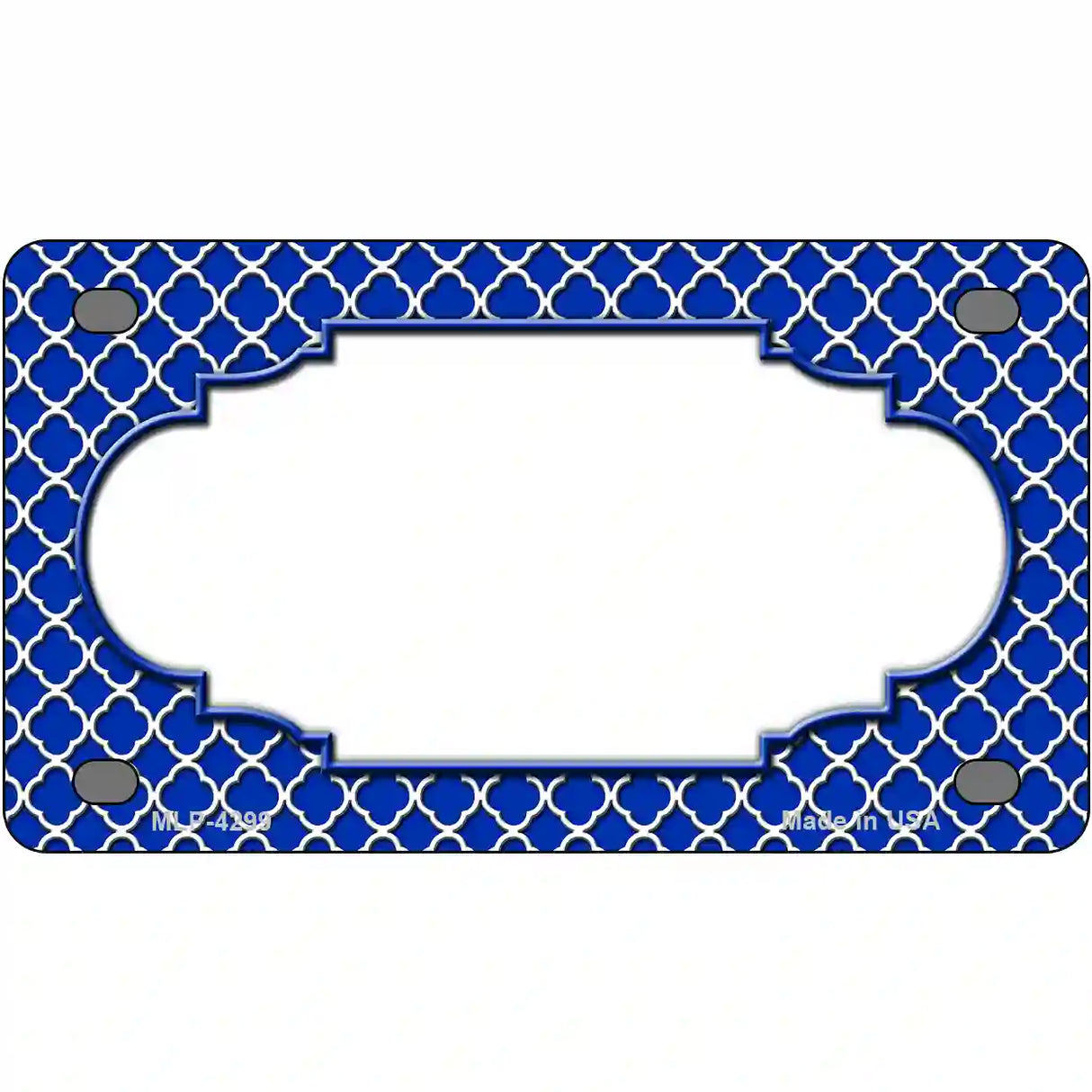 Blue White Quatrefoil Center Scallop Metal Novelty License Plate 4" x 2.2" (MLP)