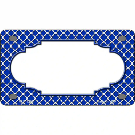 Blue White Quatrefoil Center Scallop Metal Novelty License Plate 4" x 2.2" (MLP)