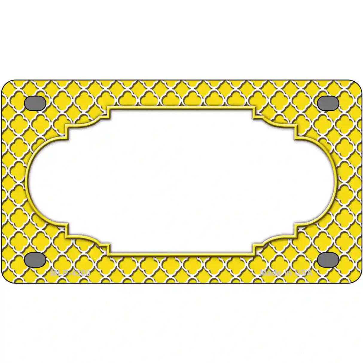 Yellow White Quatrefoil Center Scallop Metal Novelty License Plate 4" x 2.2" (MLP)