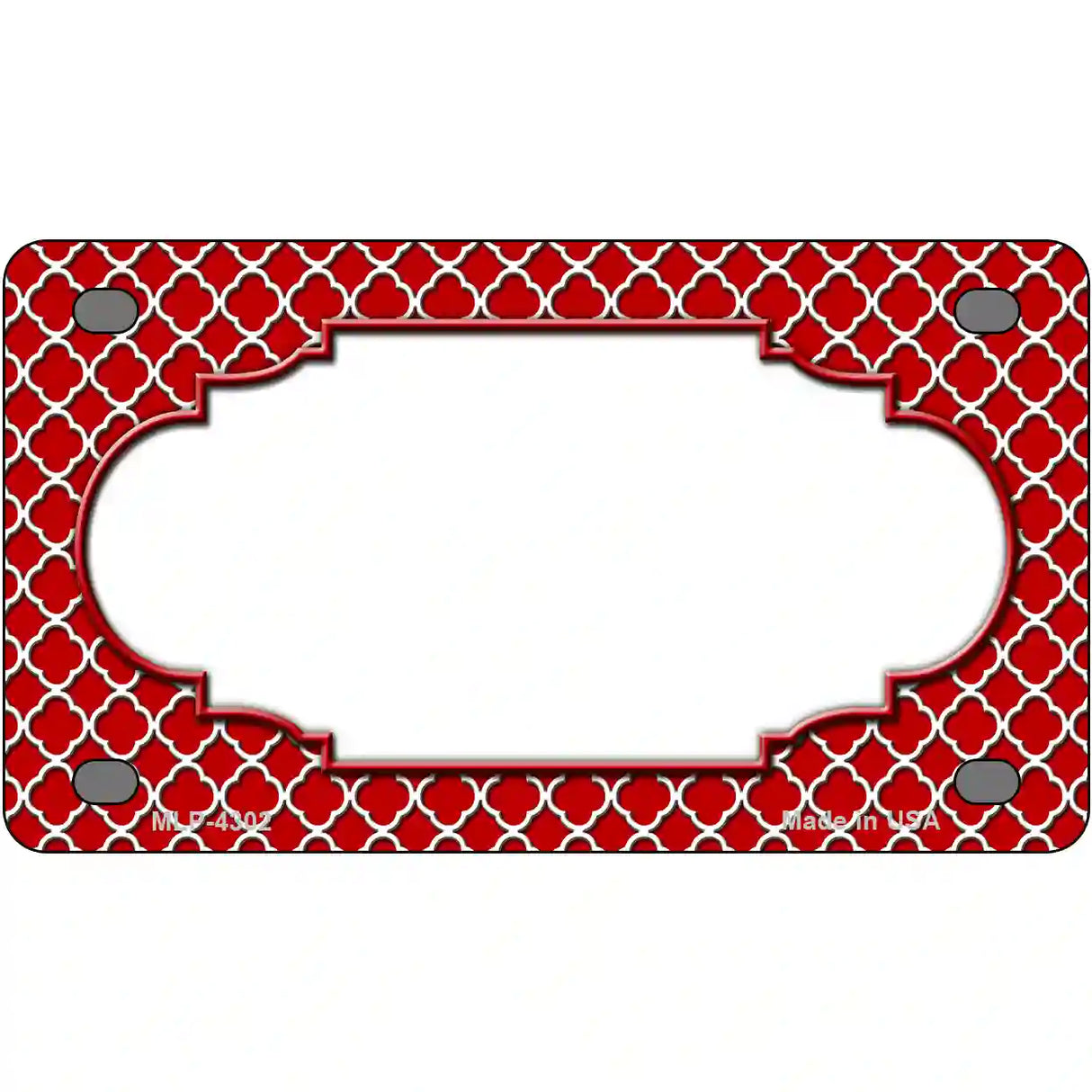 Red White Quatrefoil Center Scallop Metal Novelty License Plate 4" x 2.2" (MLP)