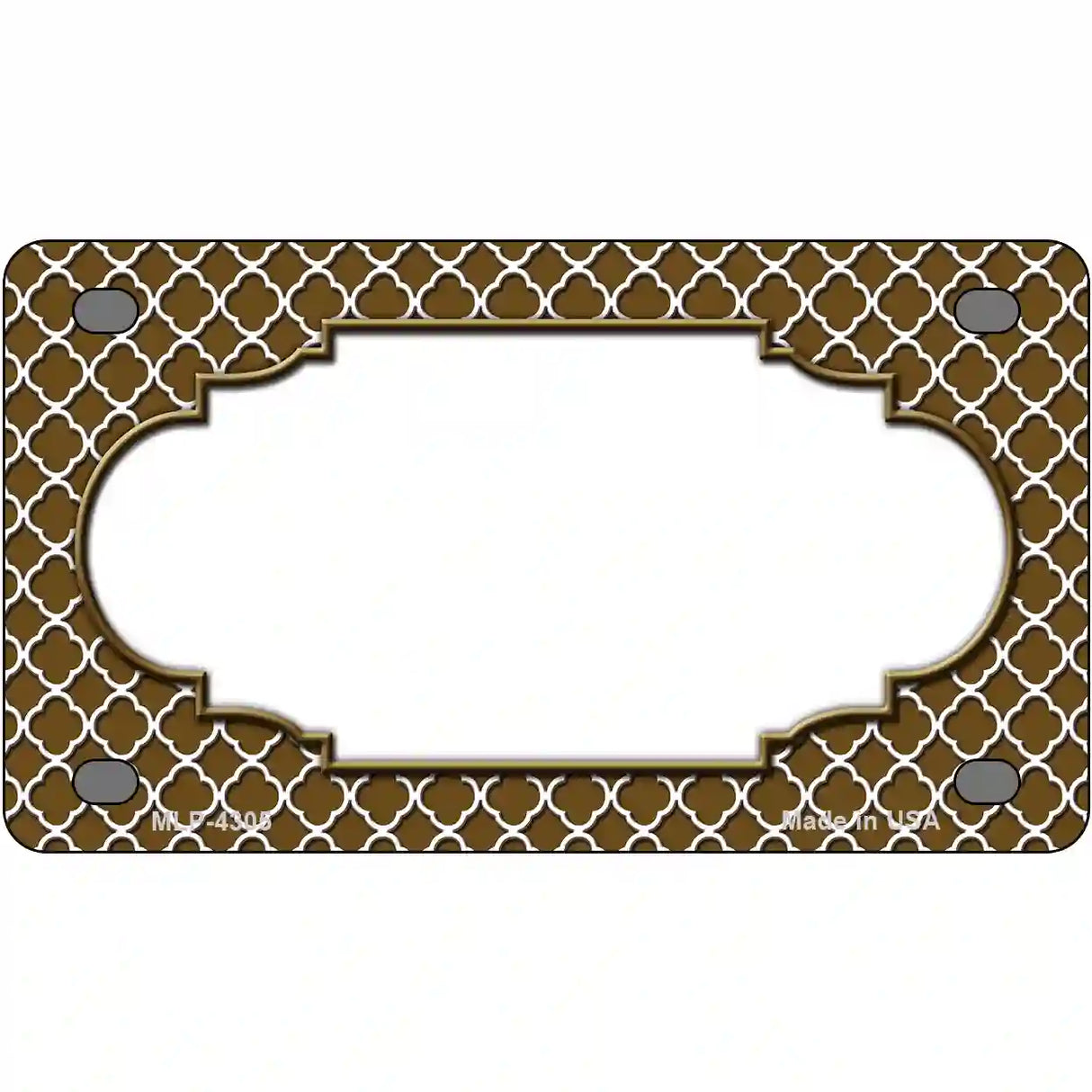 Brown White Quatrefoil Center Scallop Metal Novelty License Plate 4" x 2.2" (MLP)