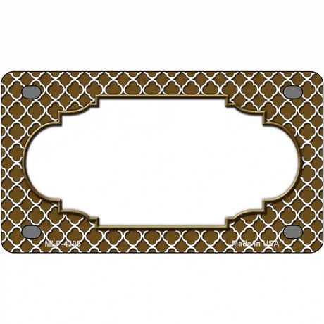 Brown White Quatrefoil Center Scallop Metal Novelty License Plate 4" x 2.2" (MLP)