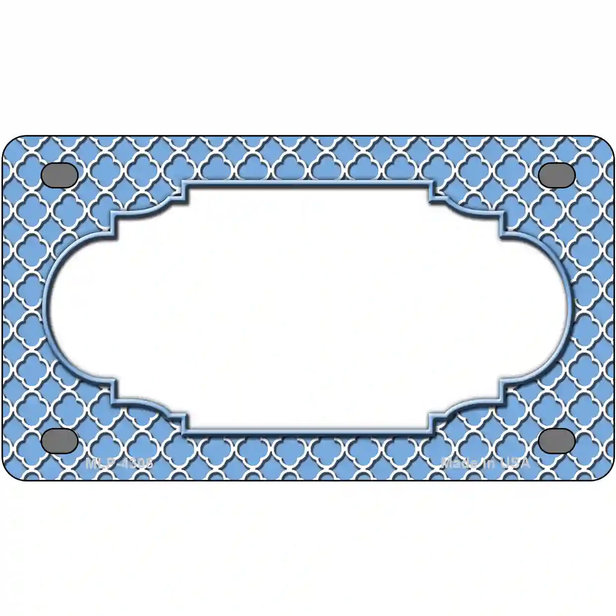 Light Blue White Quatrefoil Center Scallop Metal Novelty License Plate 4" x 2.2" (MLP)