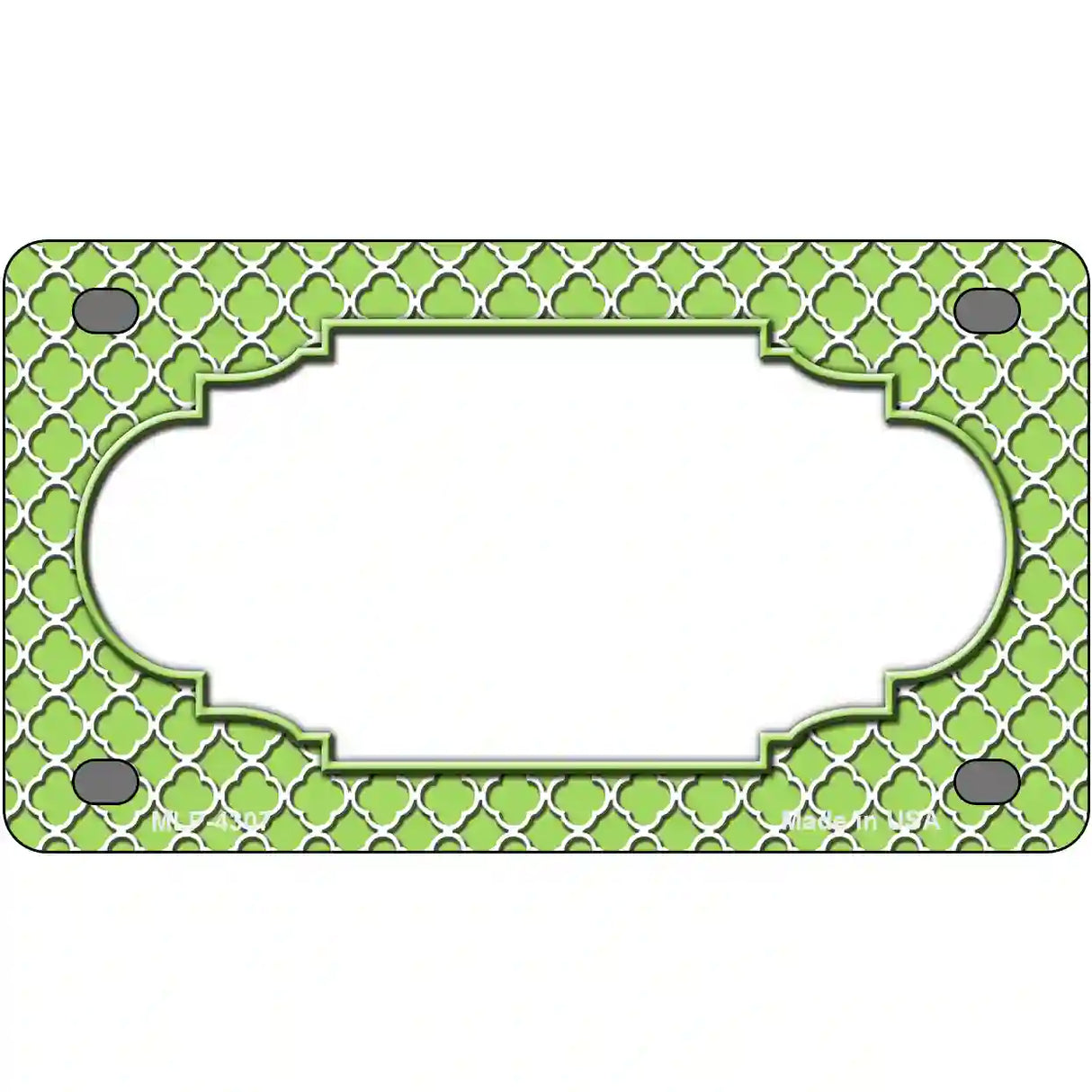 Lime Green White Quatrefoil Center Scallop Metal Novelty License Plate 4" x 2.2" (MLP)