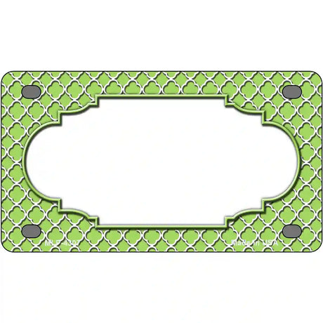 Lime Green White Quatrefoil Center Scallop Metal Novelty License Plate 4" x 2.2" (MLP)