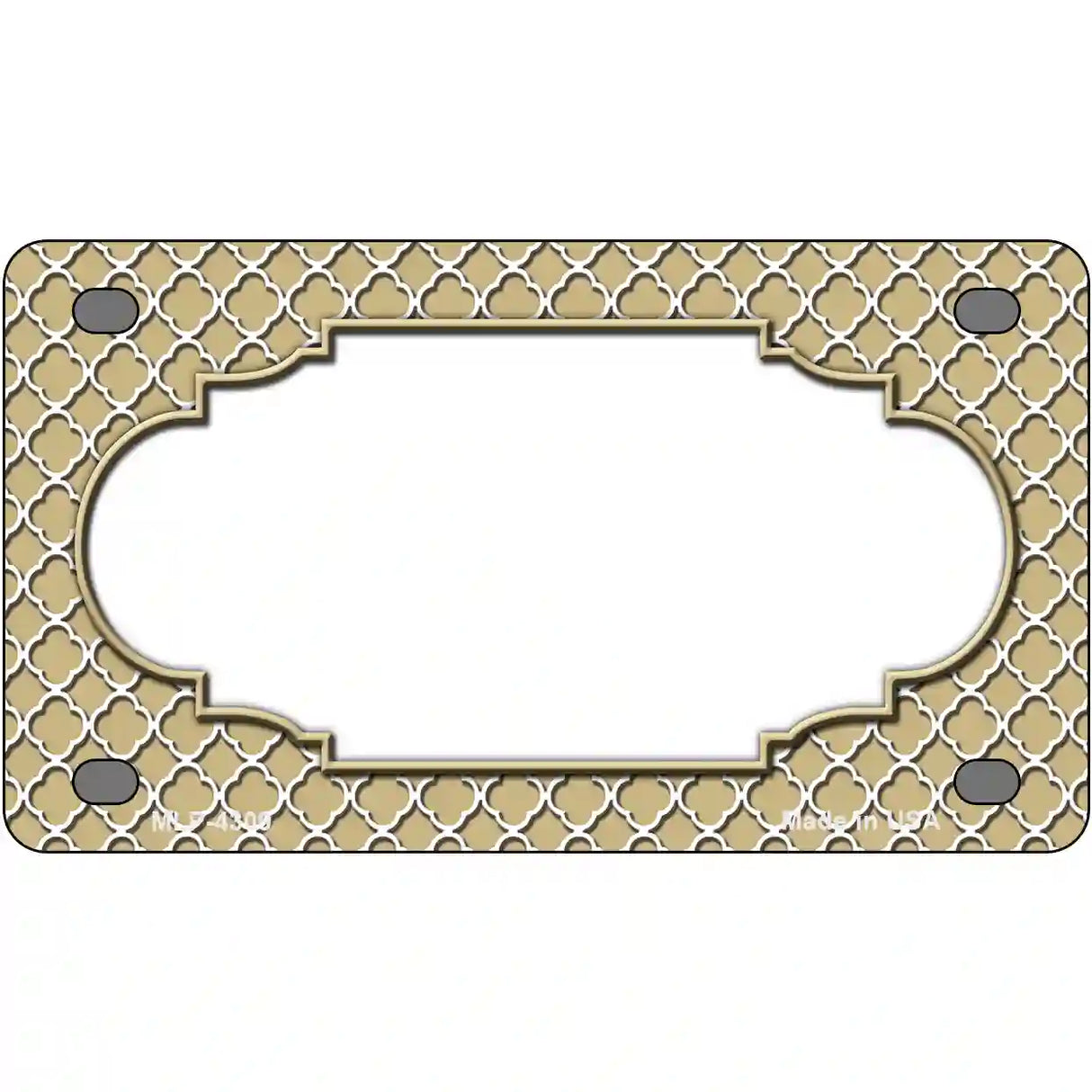 Gold White Quatrefoil Center Scallop Metal Novelty License Plate 4" x 2.2" (MLP)