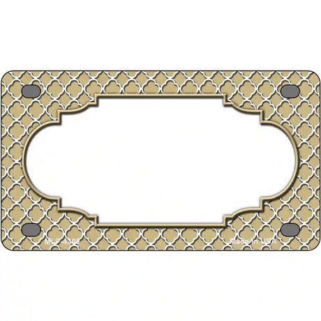 Gold White Quatrefoil Center Scallop Metal Novelty License Plate 4" x 2.2" (MLP)