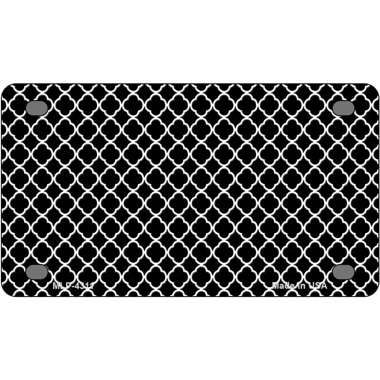 Black White Quatrefoil Metal Novelty License Plate 4" x 2.2" (MLP)