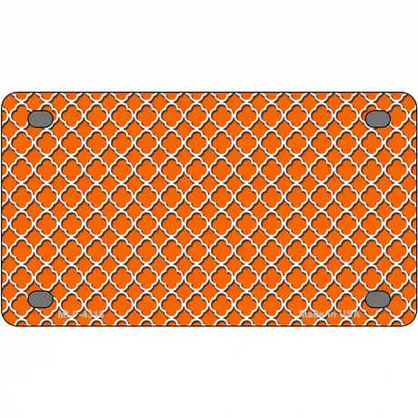 Orange White Quatrefoil Metal Novelty License Plate 4" x 2.2" (MLP)