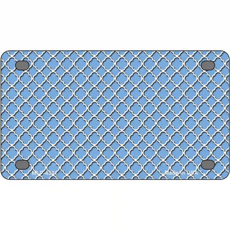 Light Blue White Quatrefoil Metal Novelty License Plate 4" x 2.2" (MLP)