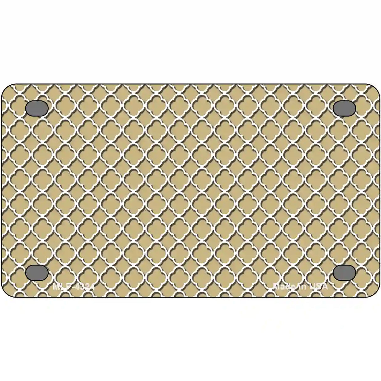 Gold White Quatrefoil Metal Novelty License Plate 4" x 2.2" (MLP)