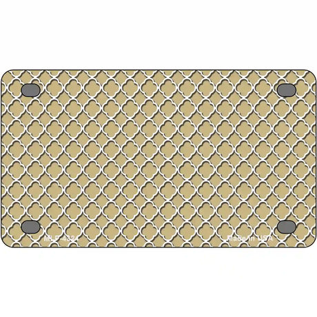 Gold White Quatrefoil Metal Novelty License Plate 4" x 2.2" (MLP)