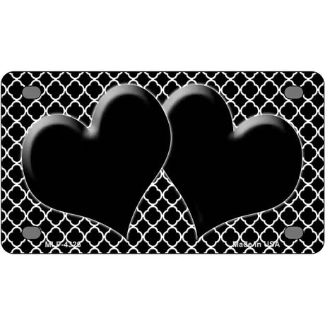 Black White Quatrefoil Black Center Hearts Metal Novelty License Plate 4" x 2.2" (MLP)