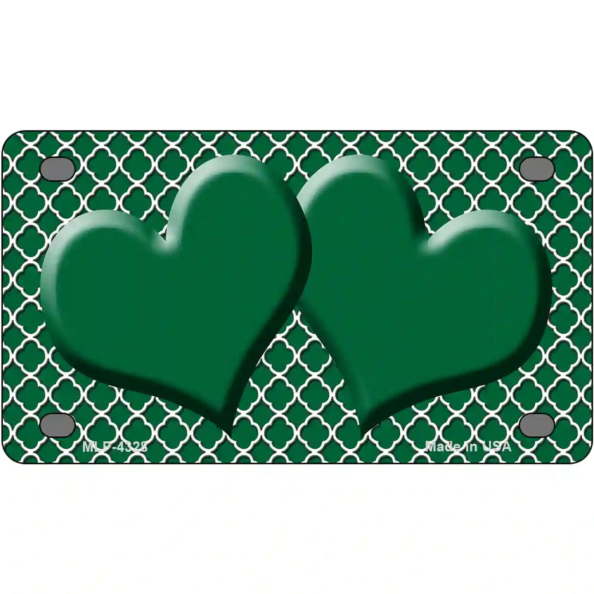 Green White Quatrefoil Green Center Hearts Metal Novelty License Plate 4" x 2.2" (MLP)