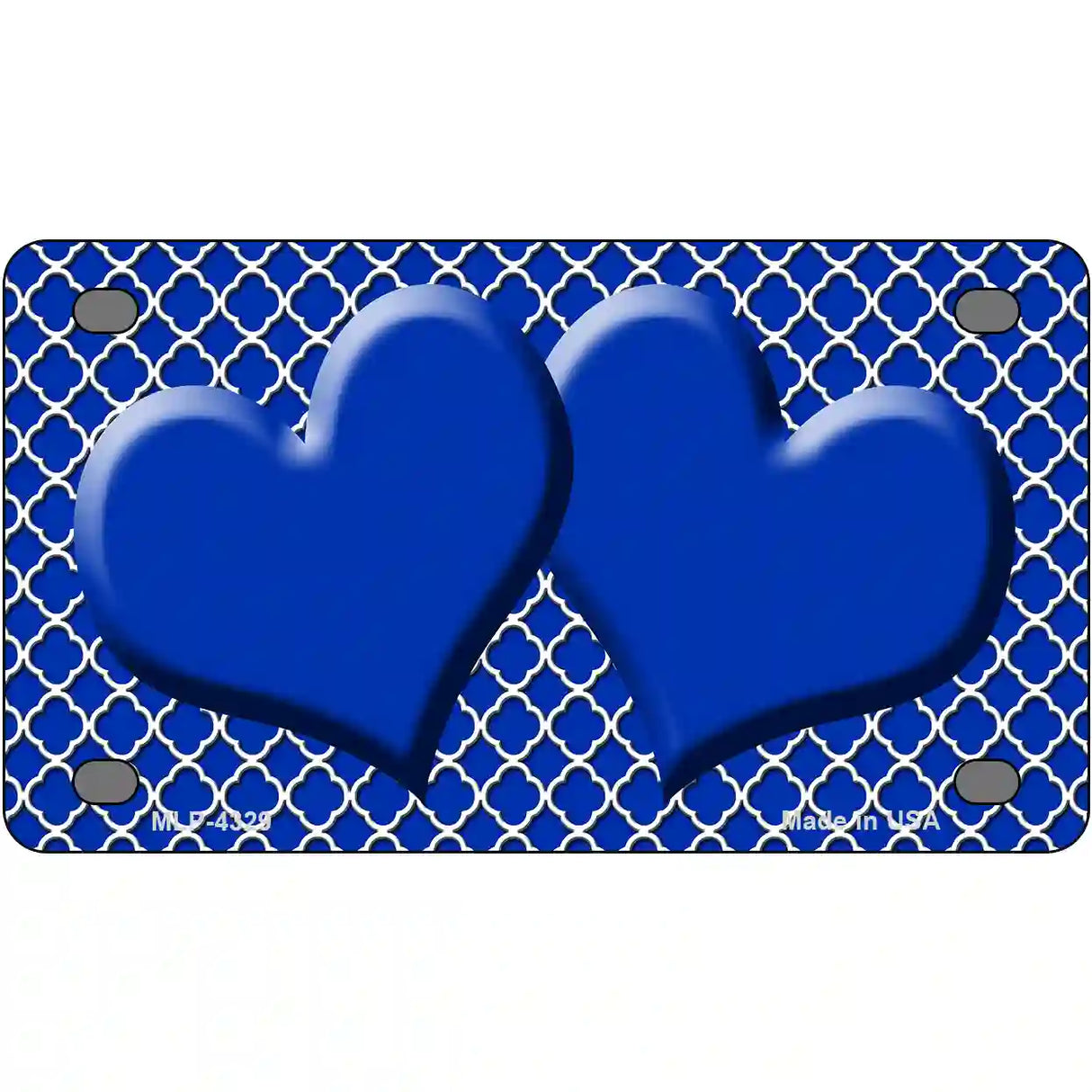 Blue White Quatrefoil Blue Center Hearts Metal Novelty License Plate 4" x 2.2" (MLP)