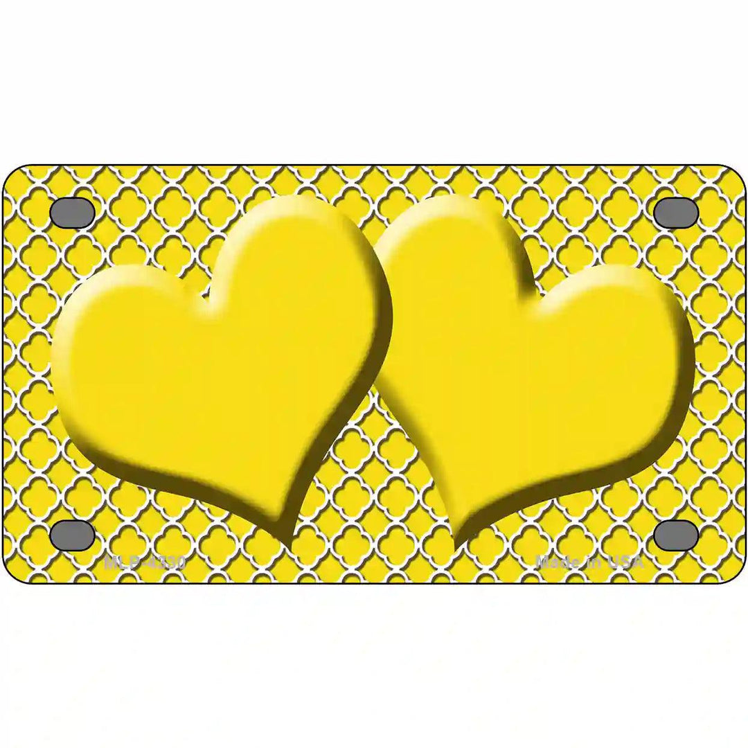 Yellow White Quatrefoil Yellow Center Hearts Metal Novelty License 4" x 2.2" (MLP)