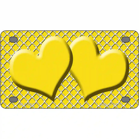 Yellow White Quatrefoil Yellow Center Hearts Metal Novelty License 4" x 2.2" (MLP)