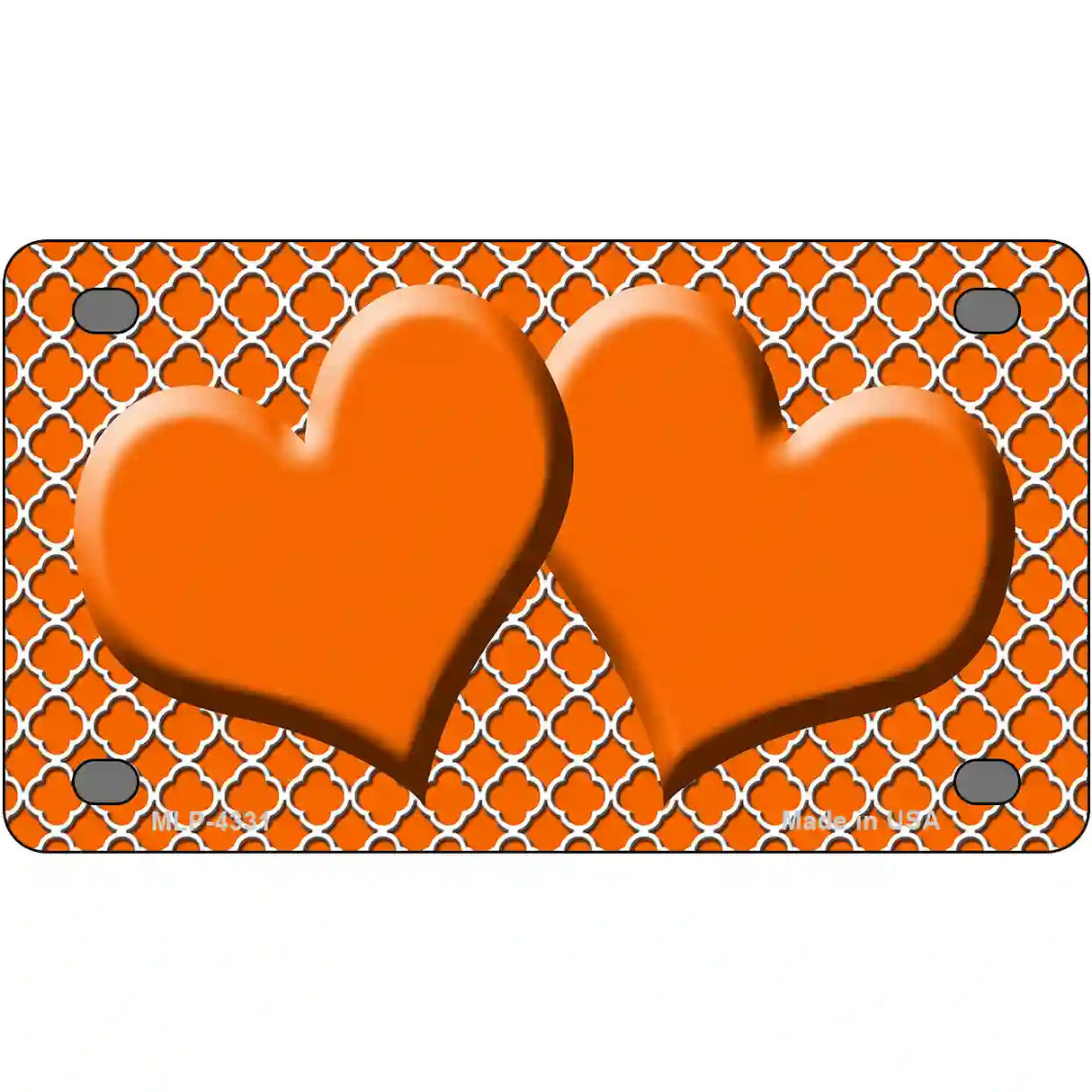 Orange White Quatrefoil Orange Center Hearts Metal Novelty License Plate 4" x 2.2" (MLP)