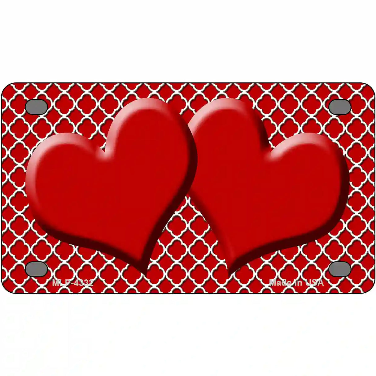 Red White Quatrefoil Red Center Hearts Metal Novelty License Plate 4" x 2.2" (MLP)