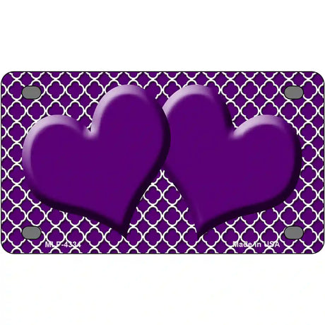 Purple White Quatrefoil Purple Center Hearts Metal Novelty License Plate 4" x 2.2" (MLP)