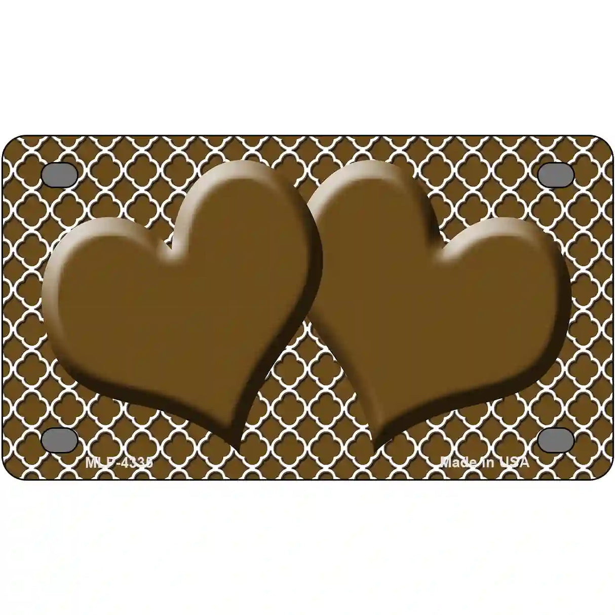 Brown White Quatrefoil Brown Center Hearts Metal Novelty License Plate 4" x 2.2" (MLP)