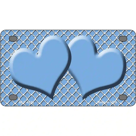 Light Blue White Quatrefoil Light Blue Center Hearts Metal Novelty License Plate 4" x 2.2" (MLP)