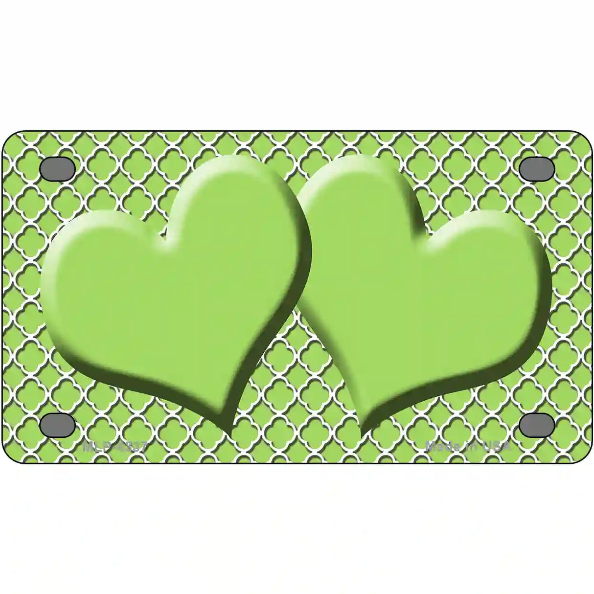 Lime Green White Quatrefoil Lime Green Center Hearts Metal Novelty License Plate 4" x 2.2" (MLP)