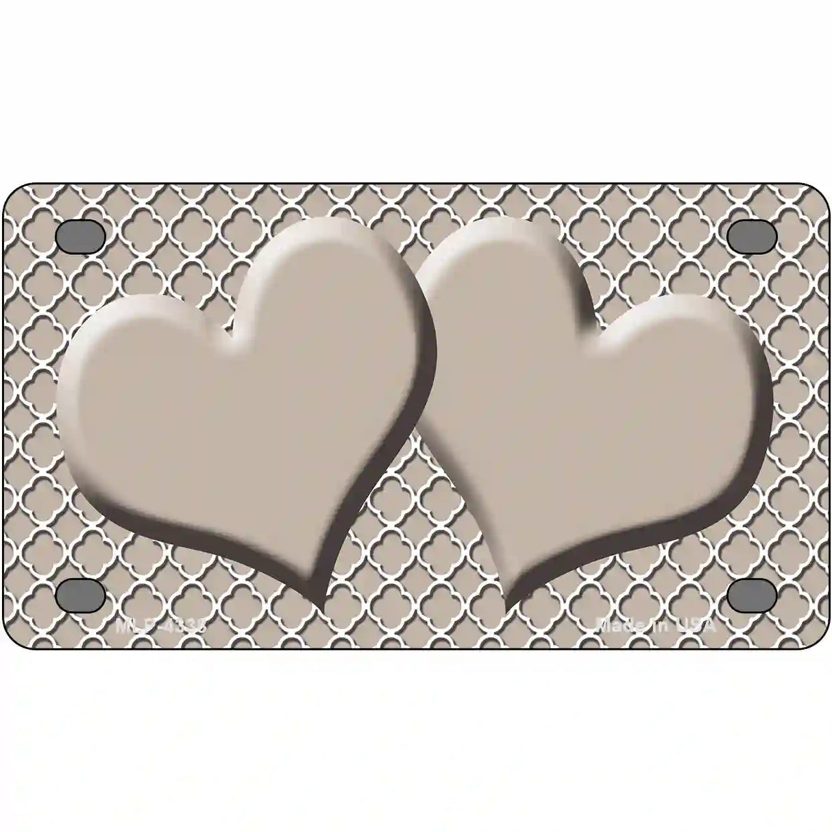 Tan White Quatrefoil Tan Center Hearts Metal Novelty License Plate 4" x 2.2" (MLP)