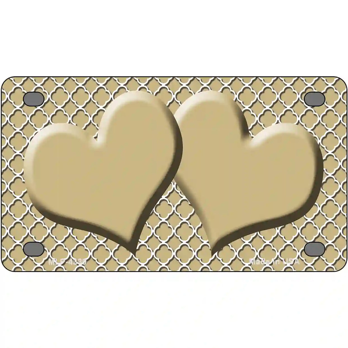 Gold White Quatrefoil Gold Center Hearts Metal Novelty License Plate 4" x 2.2" (MLP)