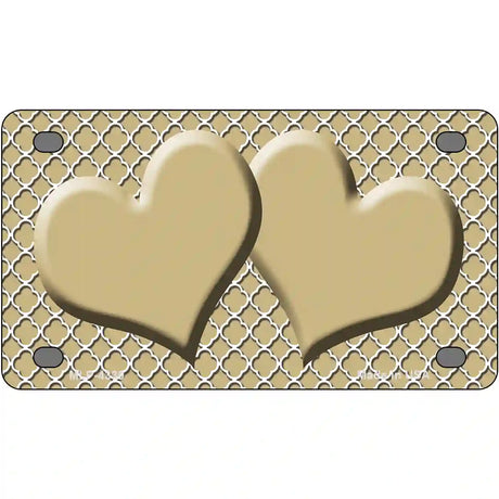 Gold White Quatrefoil Gold Center Hearts Metal Novelty License Plate 4" x 2.2" (MLP)