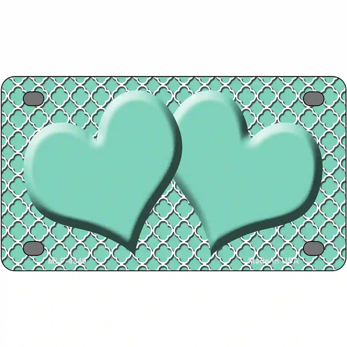 Mint White Quatrefoil And Mint Center Hearts Metal Novelty License Plate 4" x 2.2" (MLP)